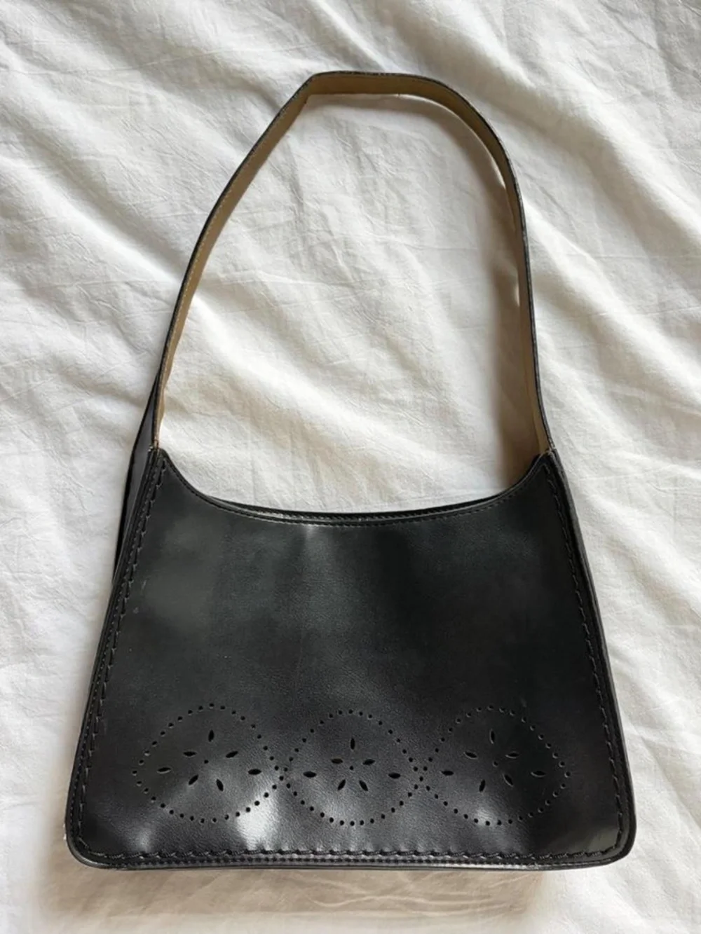 Y2K Shoulder Bag Cut Out Embroidered Black